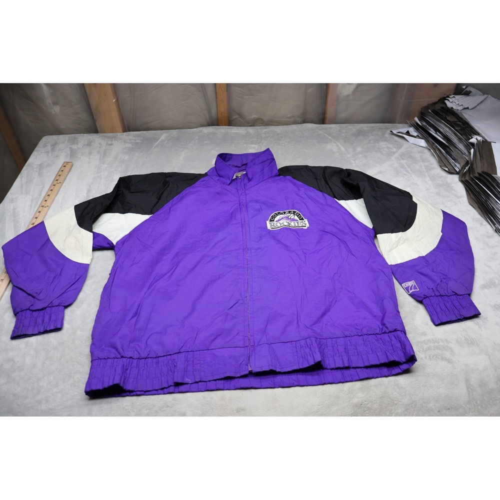 Colorado Rockies Jacket Mens Large Logo 7 Purple Wind Rain Baseball Full Zip VTG